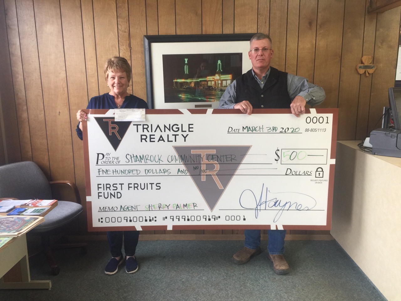 Sherry Palmer Supports Shamrock, Texas Triangle Realty